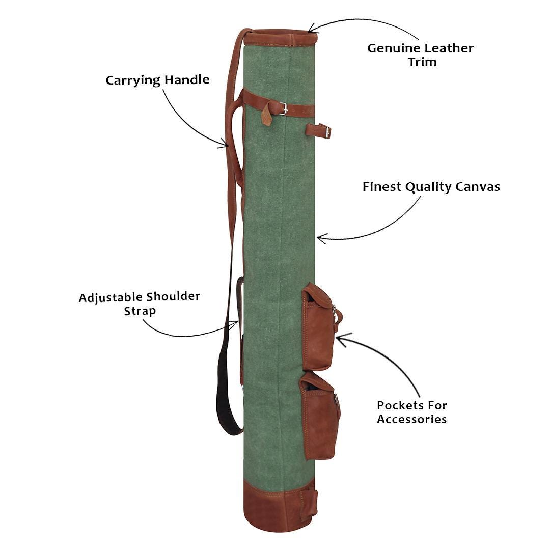 Canvas Sunday Golf Bag: Green & Tan Leather Trim, Pencil Carrier