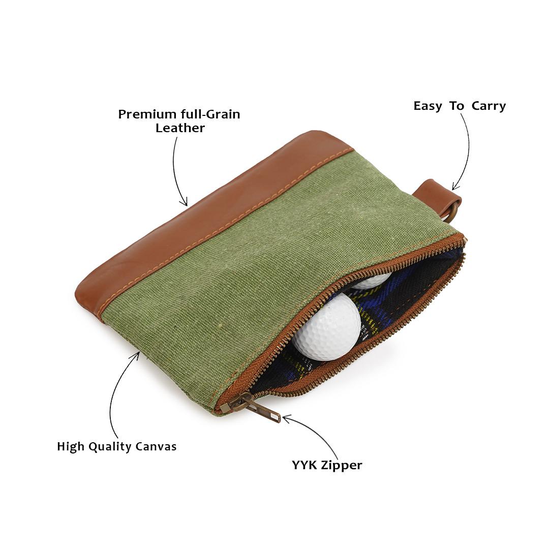 Handmade Canvas Leather Golf Pouch: Valuables Accessory Bag