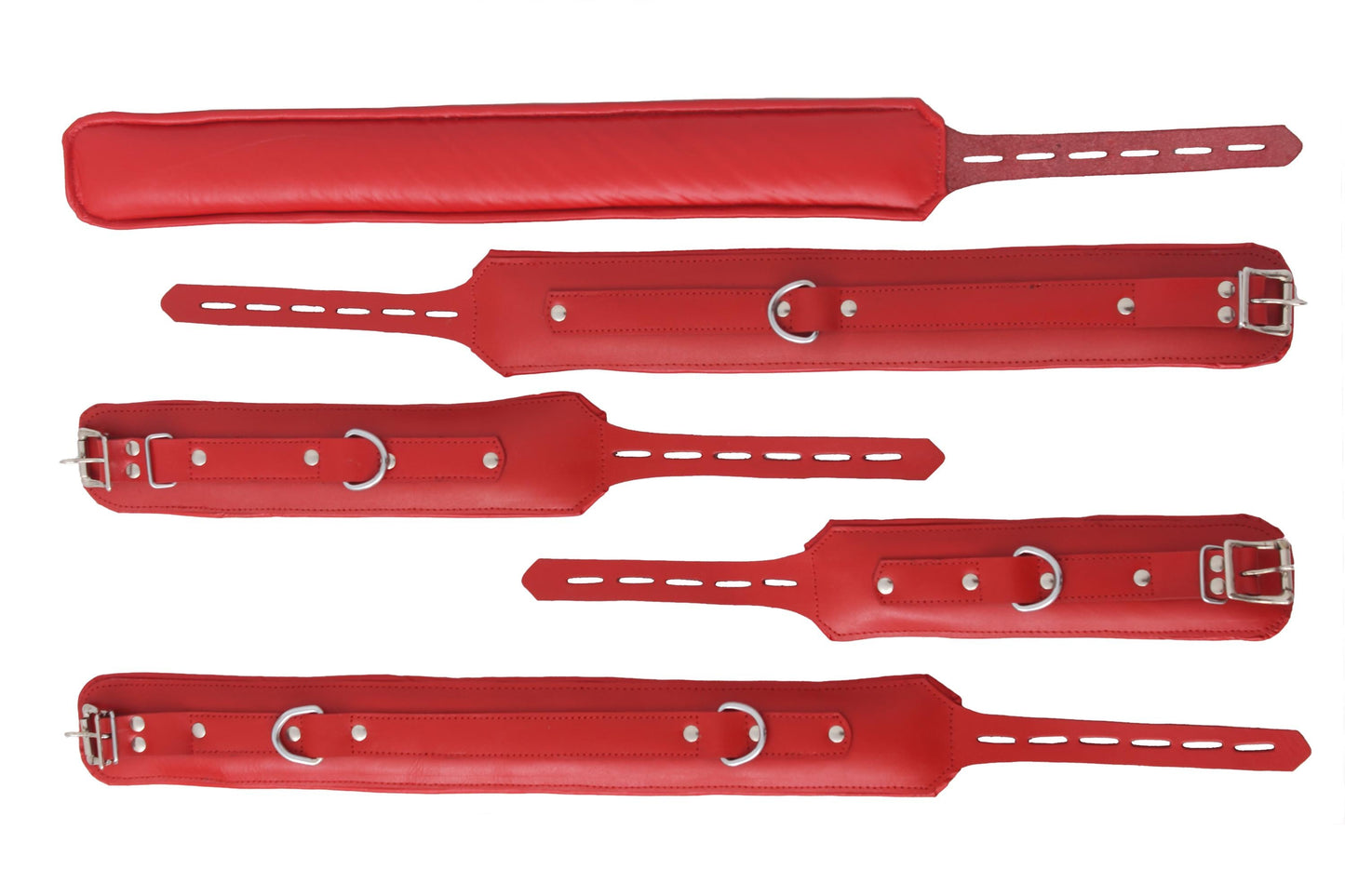 Red Leather Padded Cuffs Set, Adjustable Restraints, Anniversary Gift