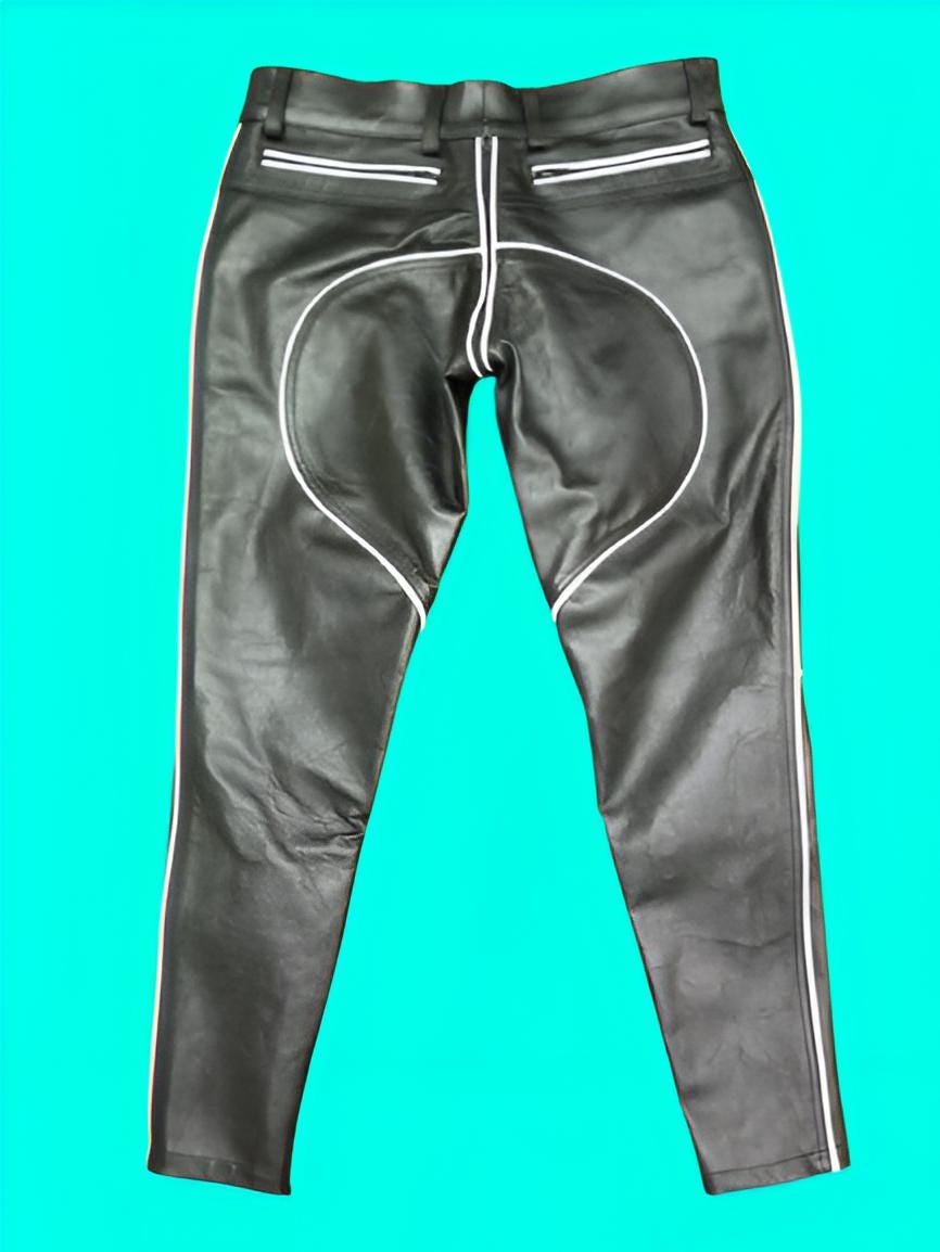 Handmade Cowhide Leather Biker Pants - Slim Fit Gothic Trousers