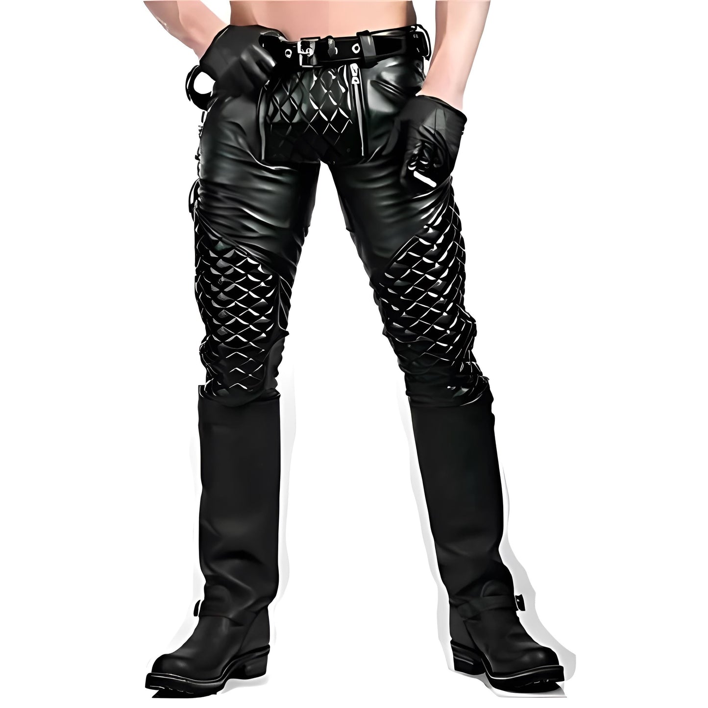 Handmade Black Leather Biker Pants | Gothic Punk Style, Slim Fit
