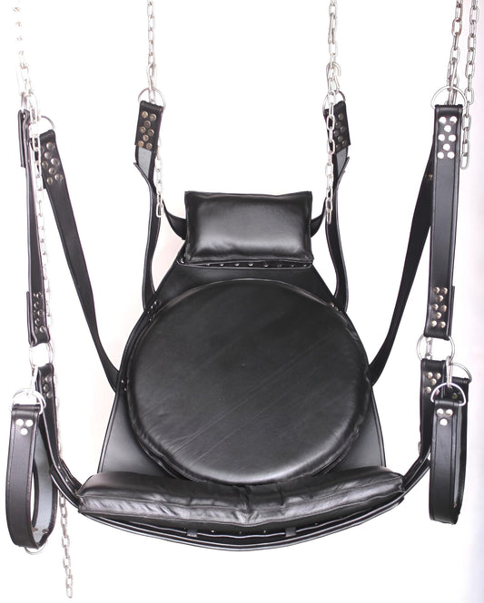 Premium Handmade Black Leather Swing – Heavy-Duty Hanging Sling for Intimate Couples Play – Durable & Stylish Adult Hammock