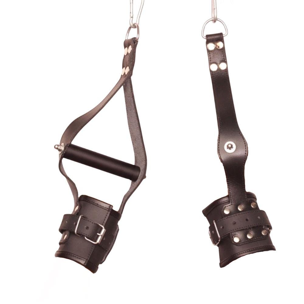 Leather Wrist Suspension Cuffs – Adjustable Padded Cuffs with Steel Hardware