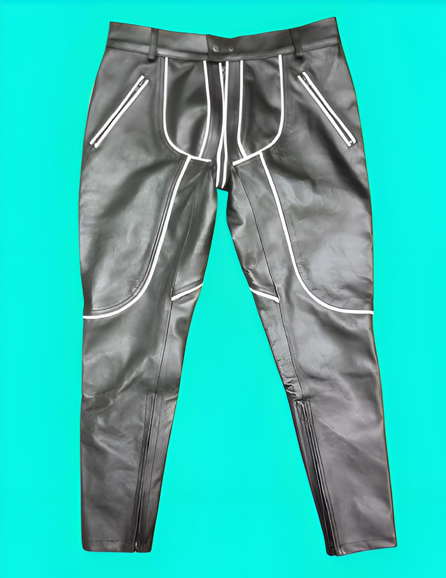 Handmade Cowhide Leather Biker Pants - Slim Fit Gothic Trousers