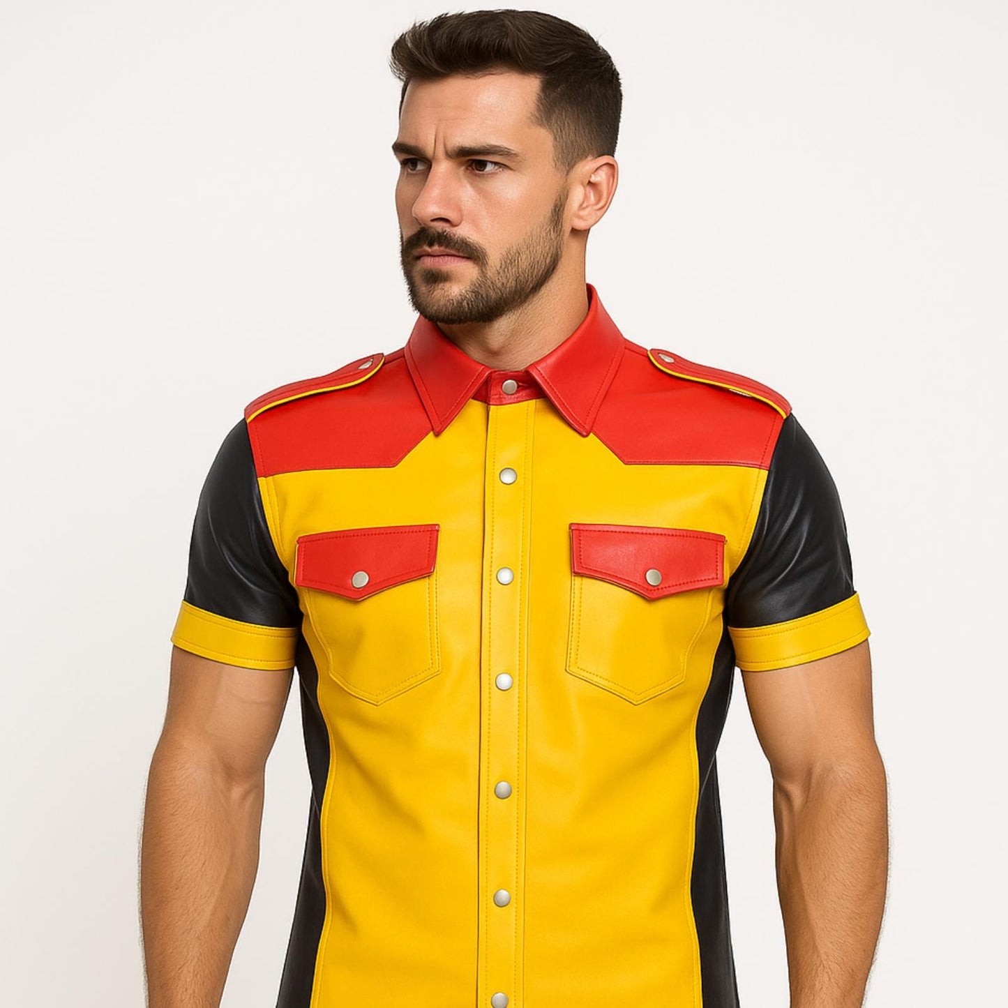 Handmade Black Sheep Leather Biker Shirt: Men's Police Uniform