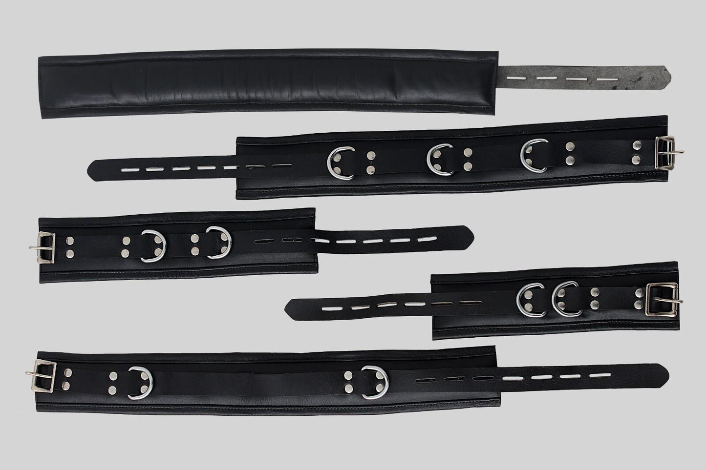 Cuffs Set | Adjustable 7-pcs Waist Belt, Thigh, Wrist & Ankle Cuffs with Connector – Full Restraint Set