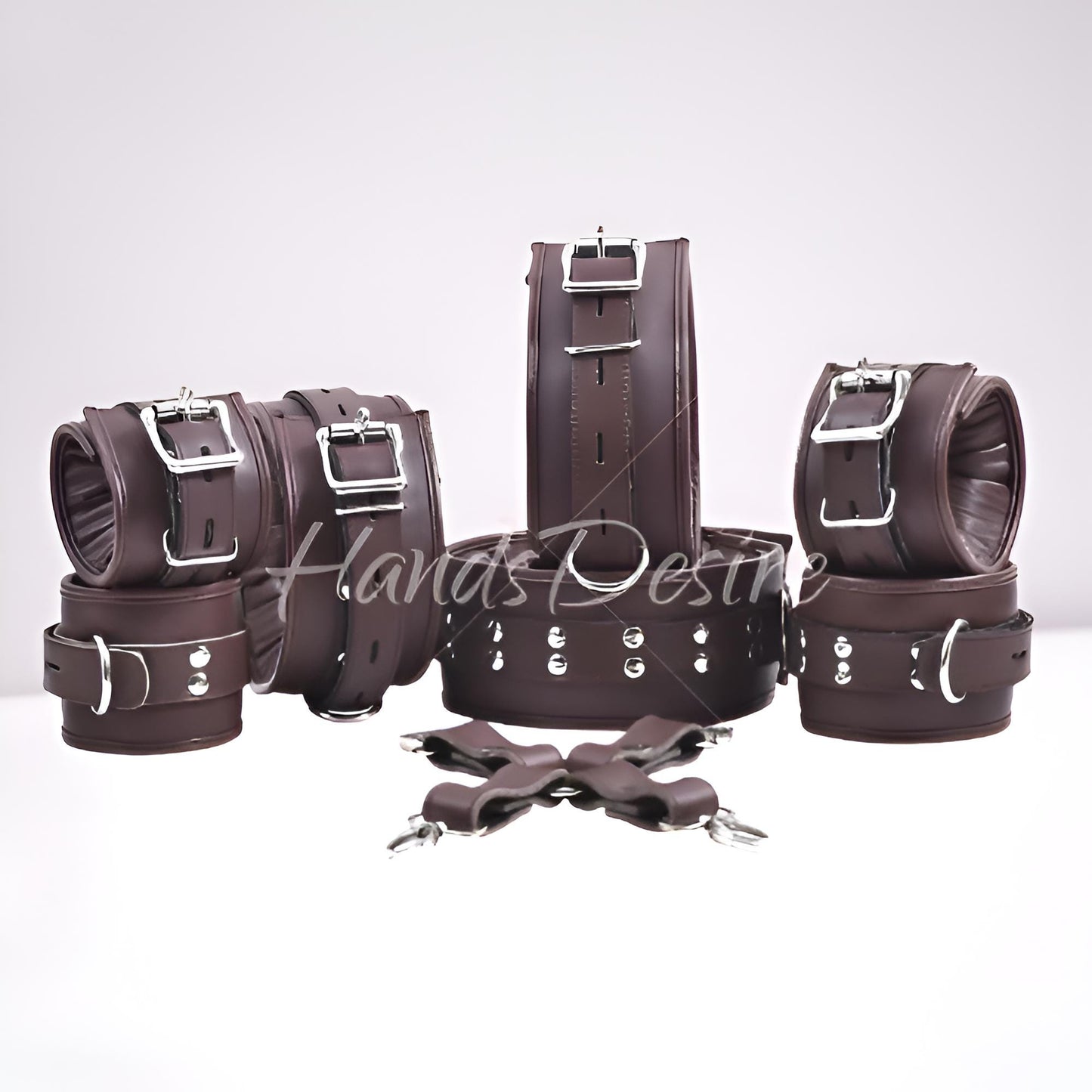 Adjustable Leather Restraint Cuffs Set - Waist, Thigh, Wrist & Ankle with Connector - BDSM Gear
