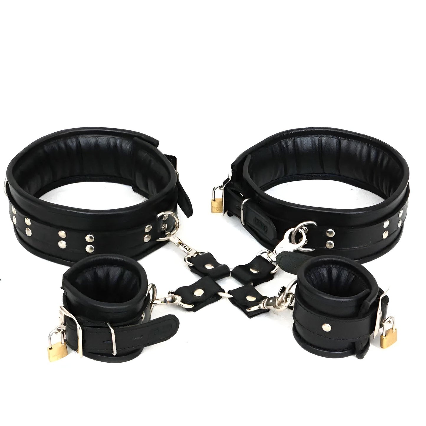 Cuffs Set | Adjustable Waist Belt, Thigh, Wrist & Ankle Cuffs with Connector – Full Restraint Set