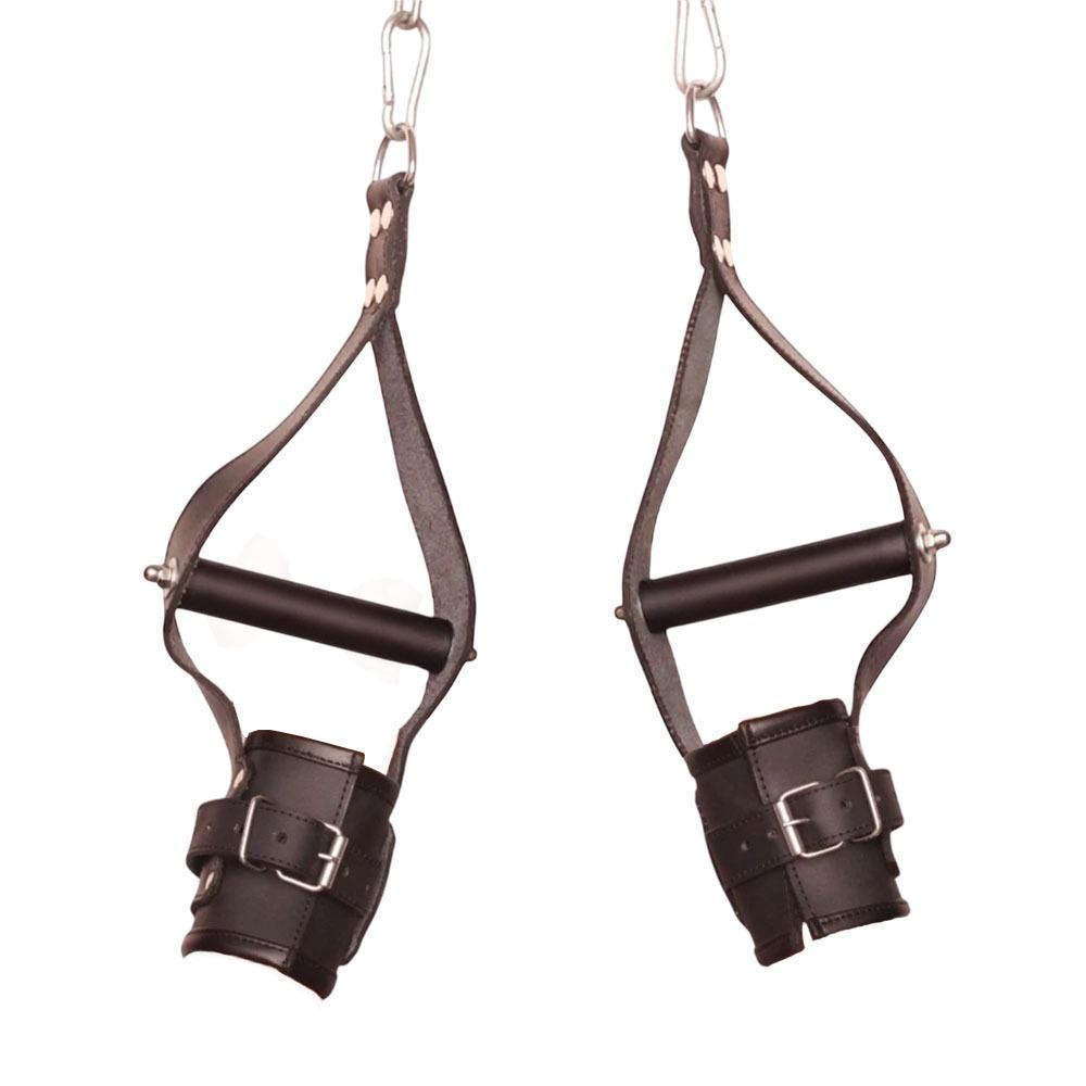 Leather Wrist Suspension Cuffs – Adjustable Padded Cuffs with Steel Hardware