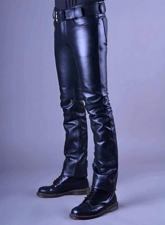 Handmade Cowhide Leather Biker Pants - Punk Gothic Trousers