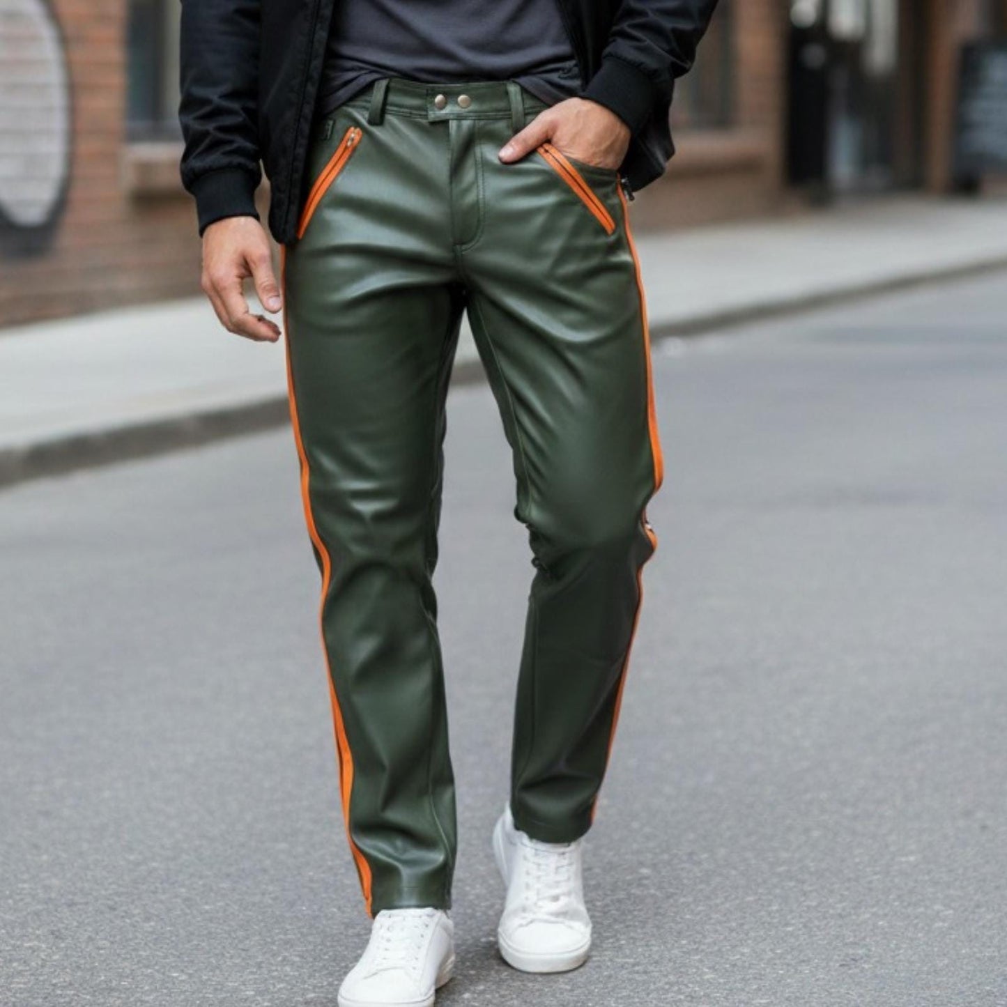 Men's Brown Cowhide Leather Biker Pants