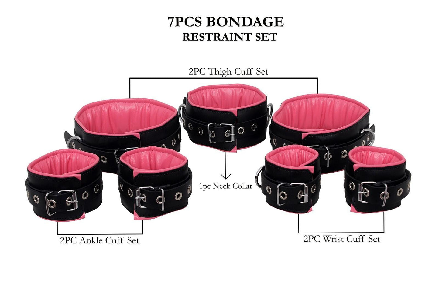 Cuffs Set | Adjustable 7-pcs Waist Belt, Thigh, Wrist & Ankle Cuffs with Connector – Full Restraint Set - Blackpink inspired - Personalized