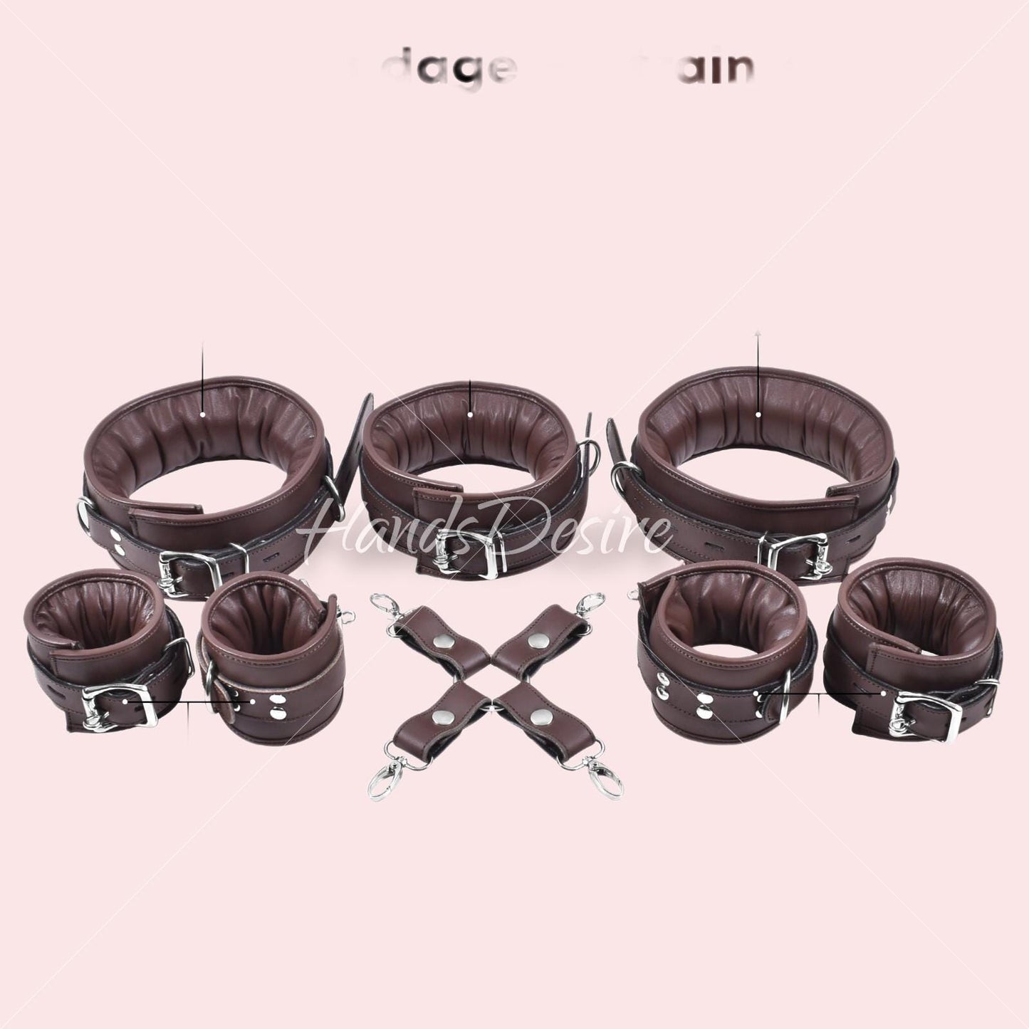 Adjustable Leather Restraint Cuffs Set - Waist, Thigh, Wrist & Ankle with Connector - BDSM Gear
