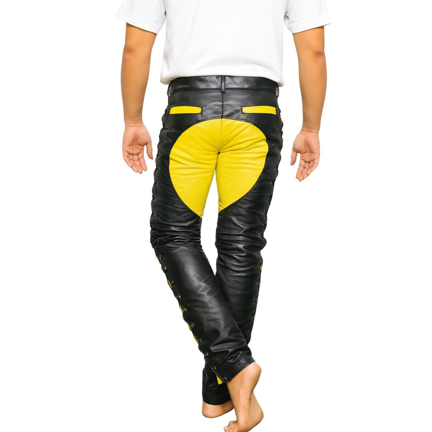 Handmade Cowhide Leather Side Lace-up Biker Pants - Slim Fit Gothic Trousers
