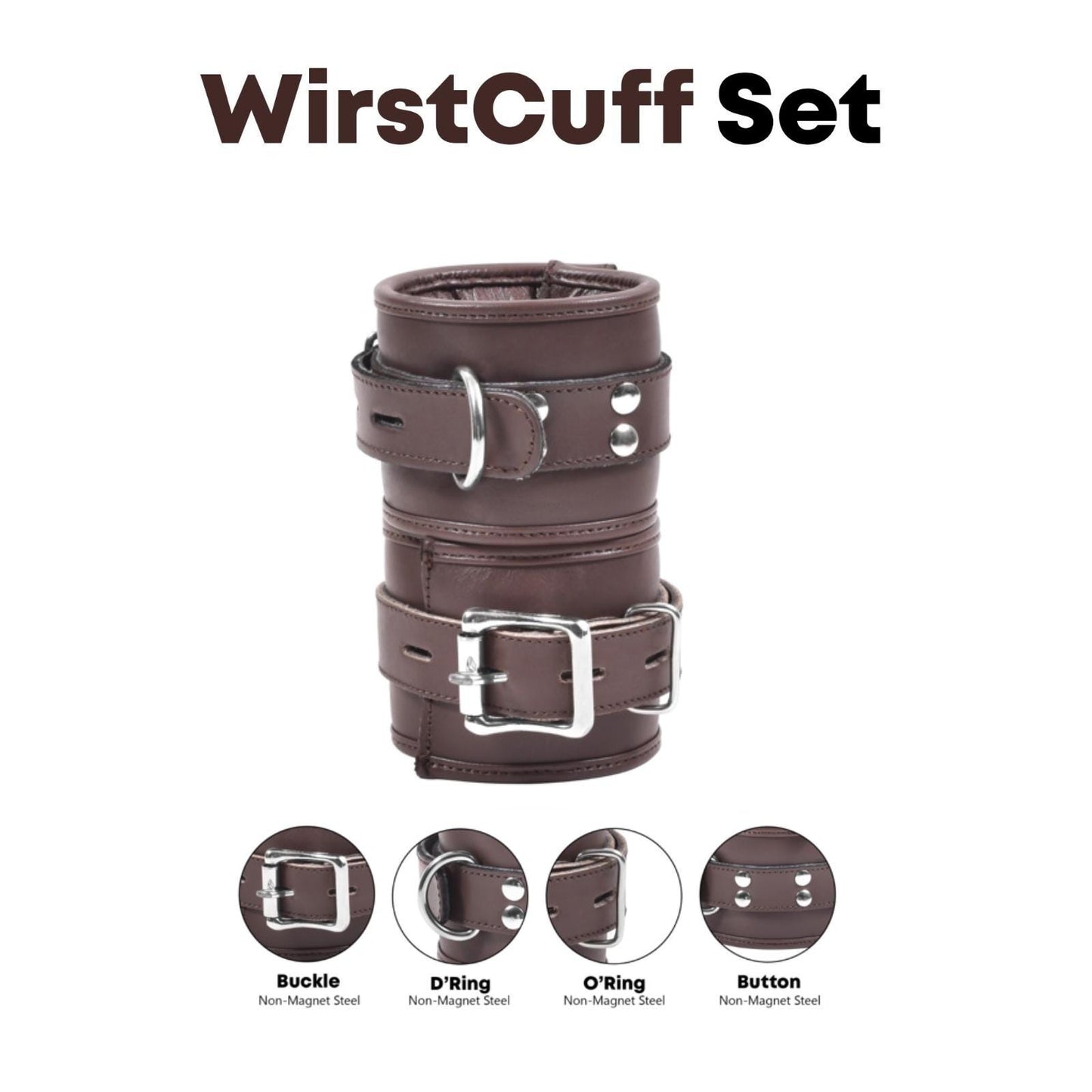 Adjustable Leather Restraint Cuffs Set - Waist, Thigh, Wrist & Ankle with Connector - BDSM Gear