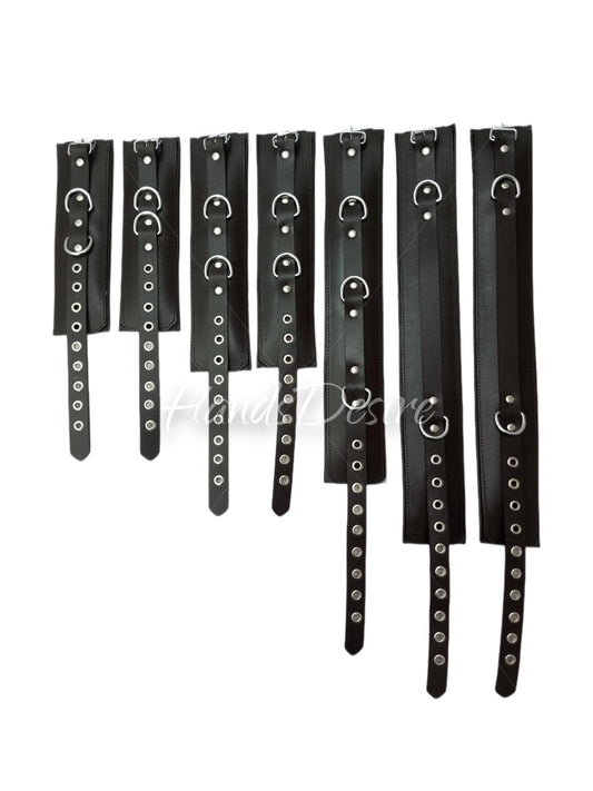 Adjustable Leather Restraint Cuffs Set - Waist, Thigh, Wrist & Ankle with Connector - BDSM Gear