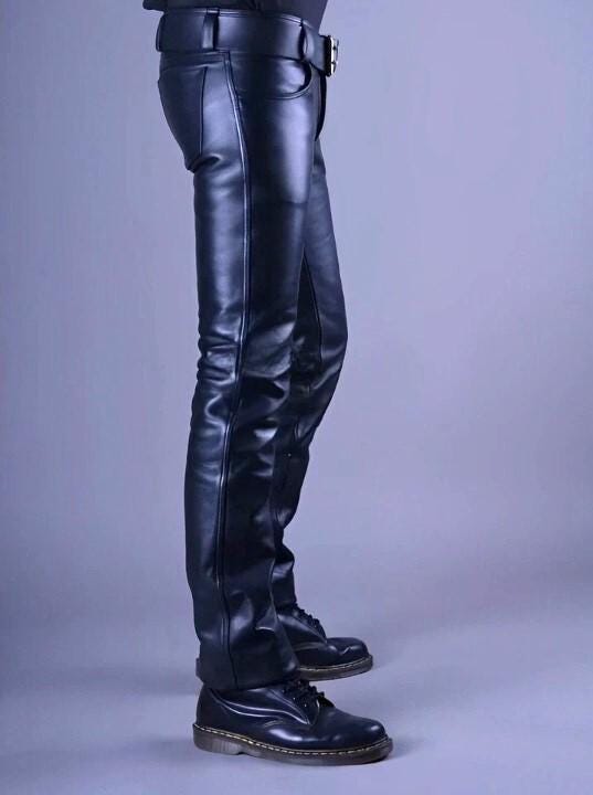 Handmade Cowhide Leather Biker Pants - Punk Gothic Trousers
