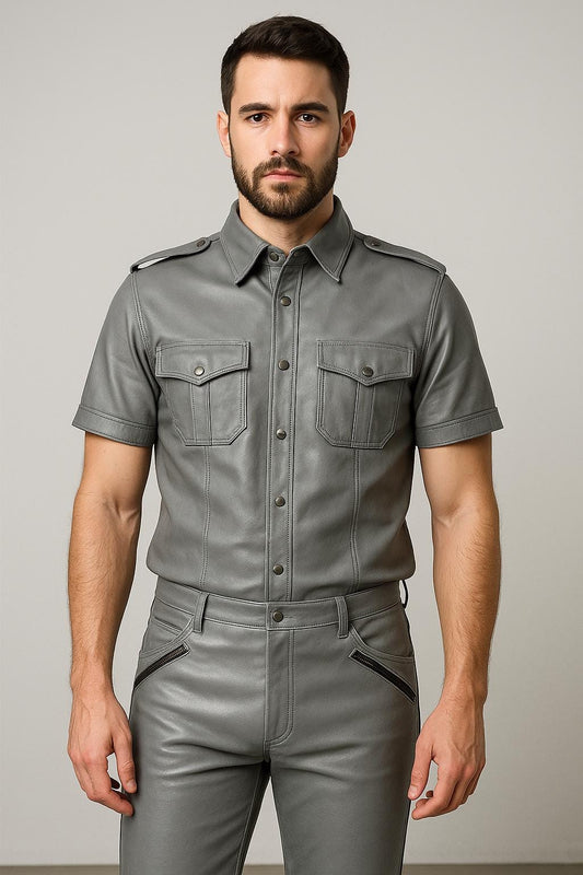 Handmade Cowhide Leather Biker Outfit | Shirt & Pants Set