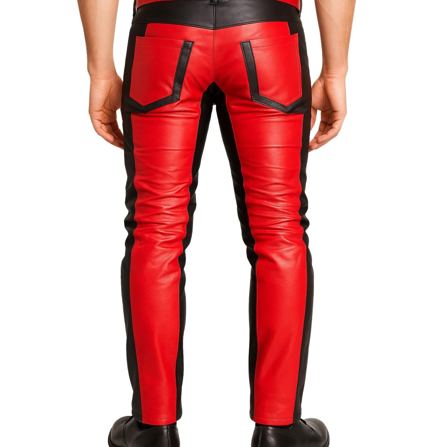 Handmade Cowhide Leather Punk Pants - Slim Fit Gothic Trousers