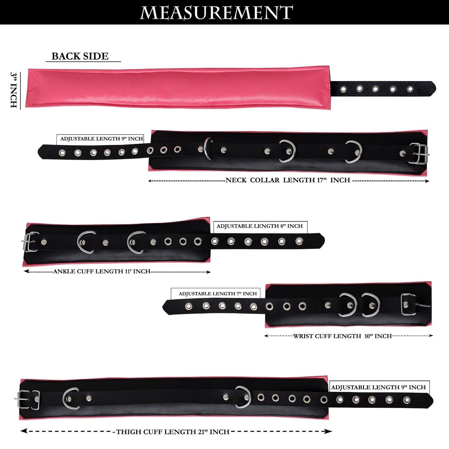 Cuffs Set | Adjustable 7-pcs Waist Belt, Thigh, Wrist & Ankle Cuffs with Connector – Full Restraint Set - Blackpink inspired - Personalized