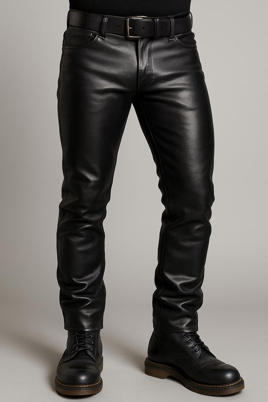 Handmade Cowhide Leather Biker Pants: Punk Gothic Trousers