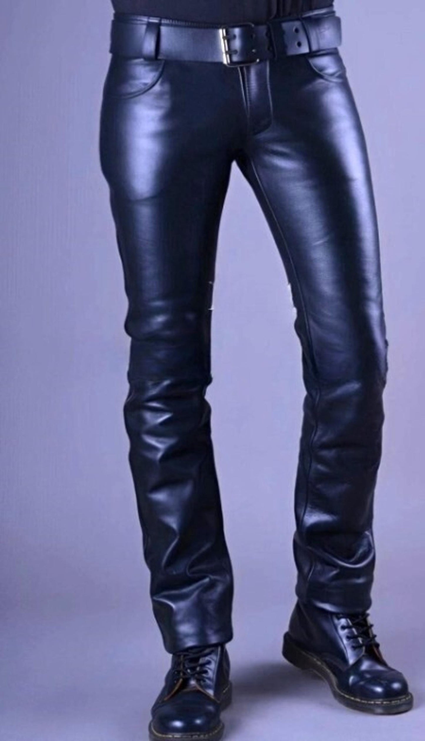 Handmade Cowhide Leather Biker Pants - Punk Gothic Trousers
