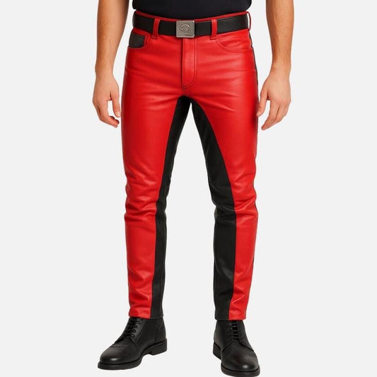 Handmade Cowhide Leather Punk Pants - Slim Fit Gothic Trousers