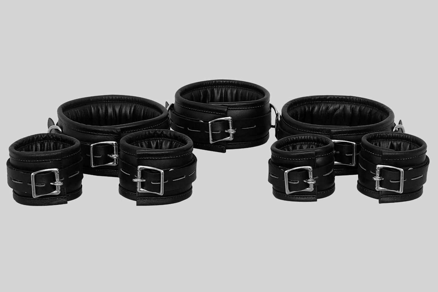 Cuffs Set | Adjustable 7-pcs Waist Belt, Thigh, Wrist & Ankle Cuffs with Connector – Full Restraint Set