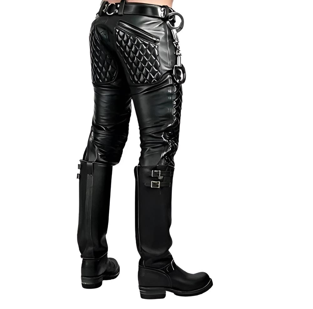 Handmade Black Leather Biker Pants | Gothic Punk Style, Slim Fit