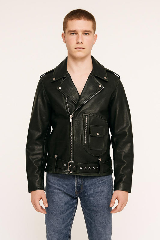 Handmade Cowhide Leather Biker Jacket | Slim Fit Punk Streetwear