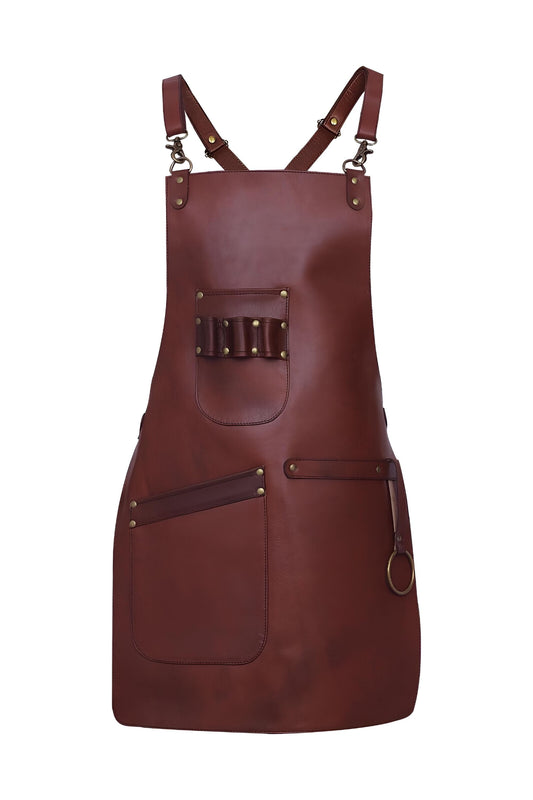 Full Grain Leather Apron – Handmade Cross-Back Work Apron for Professionals
