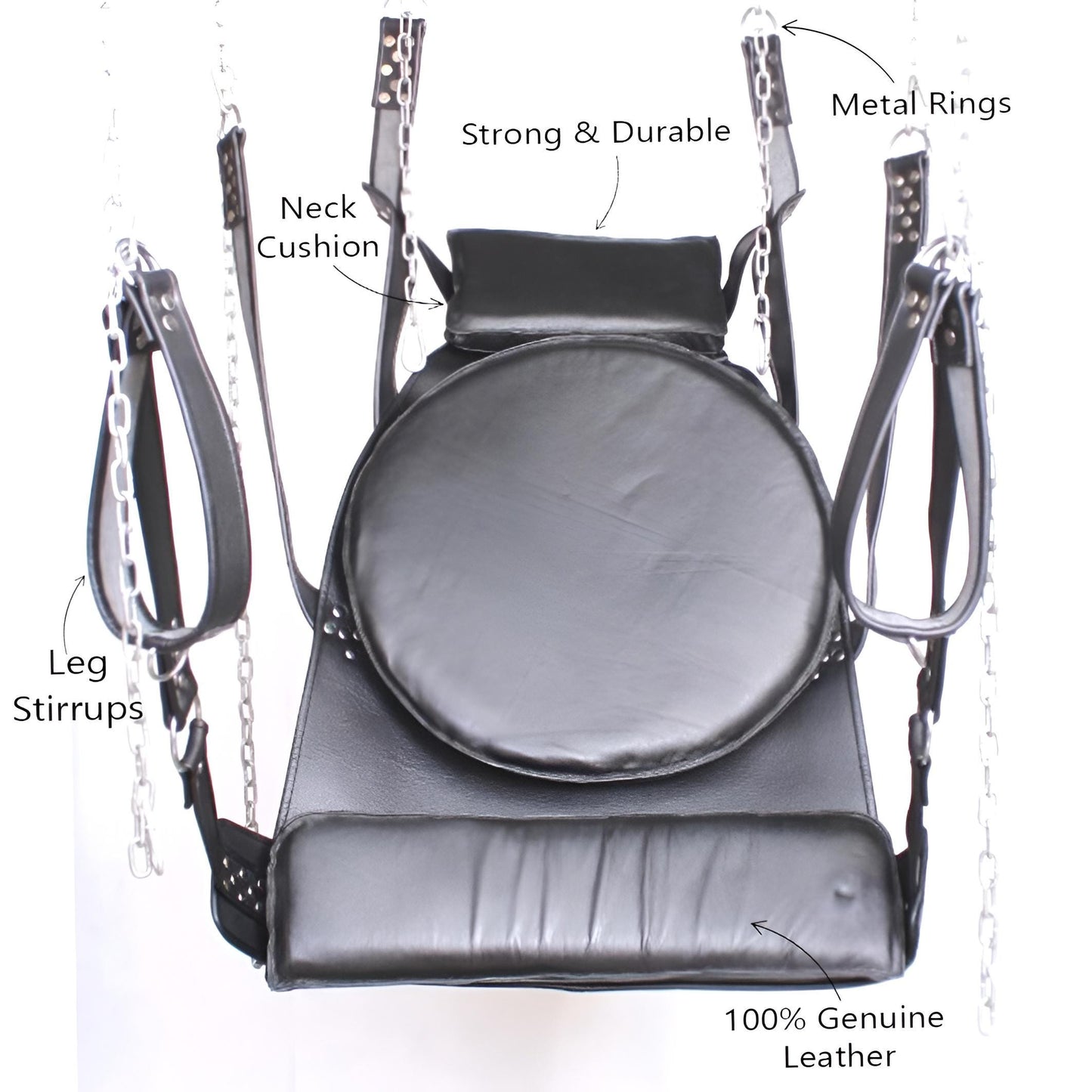 Premium Handmade Black Leather Swing – Heavy-Duty Hanging Sling for Intimate Couples Play – Durable & Stylish Adult Hammock