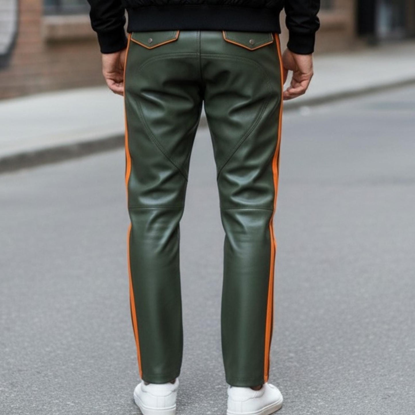 Men's Brown Cowhide Leather Biker Pants