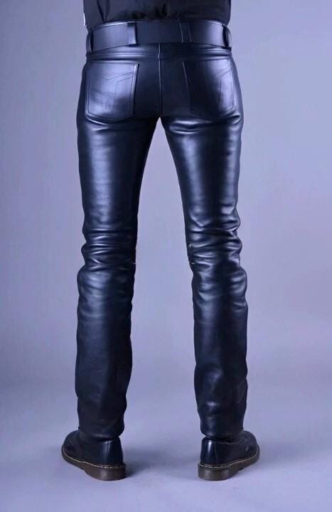 Handmade Cowhide Leather Biker Pants - Punk Gothic Trousers