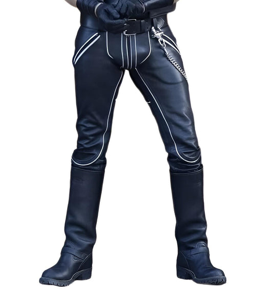 Handmade Cowhide Leather Biker Pants - Slim Fit Gothic Trousers