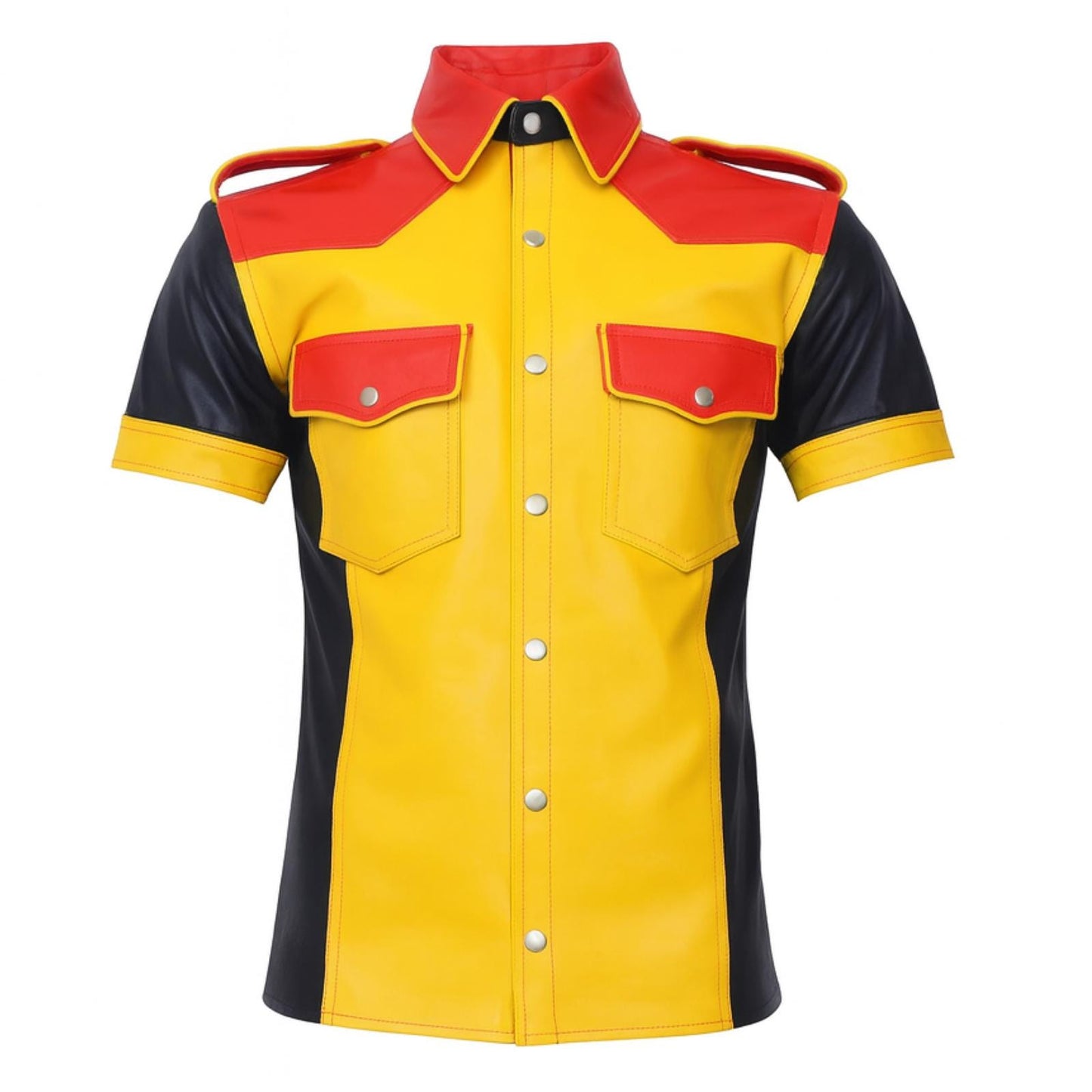 Handmade Black Sheep Leather Biker Shirt: Men's Police Uniform