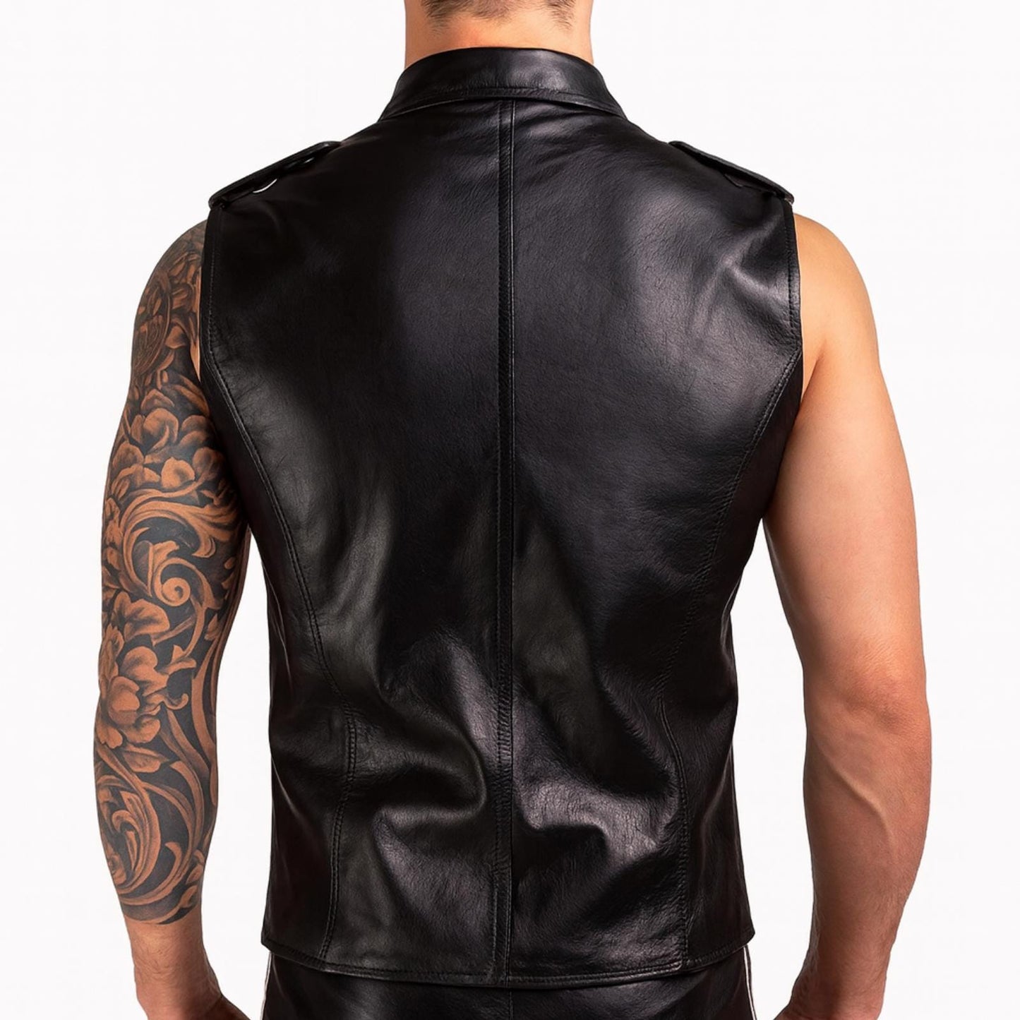 Men Leather Bartender Vest Cowhide Waistcoat Open Front Vintage, Handmade – Gay Bar Vest, Durability