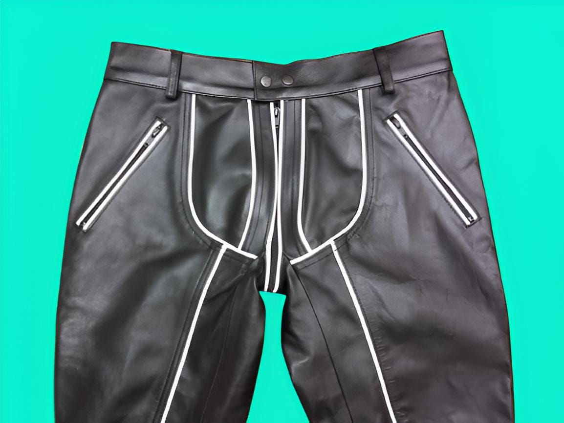 Handmade Cowhide Leather Biker Pants - Slim Fit Gothic Trousers