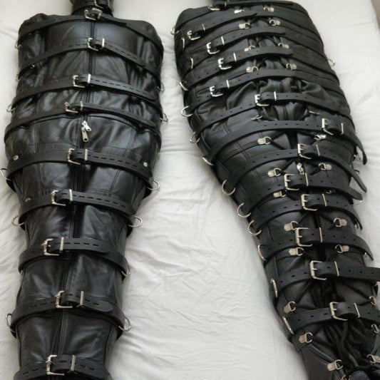 Genuine Leather Sleep Sack Body Bag with Belts β Full Body Restraint Bag β 13 Colors Available