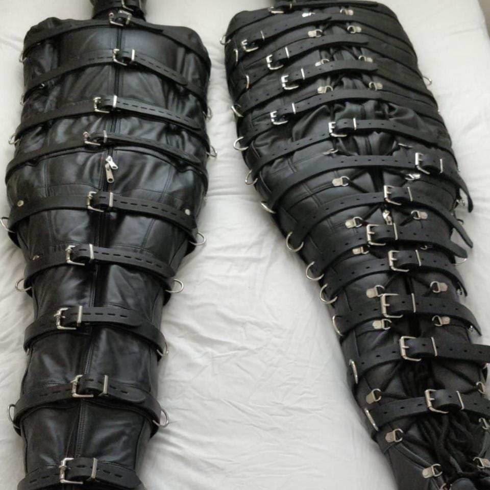 Genuine Leather Sleep Sack Body Bag with Belts – Full Body Restraint Bag –  13 Colors Available
