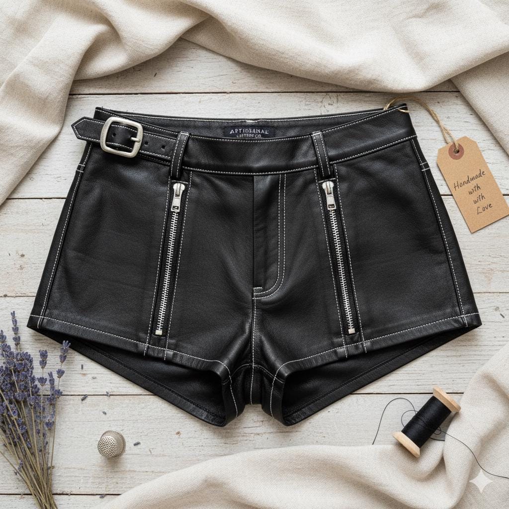 Handmade Sheep Leather Booty Shorts - Women Clubware & Summer short - Gay clothing