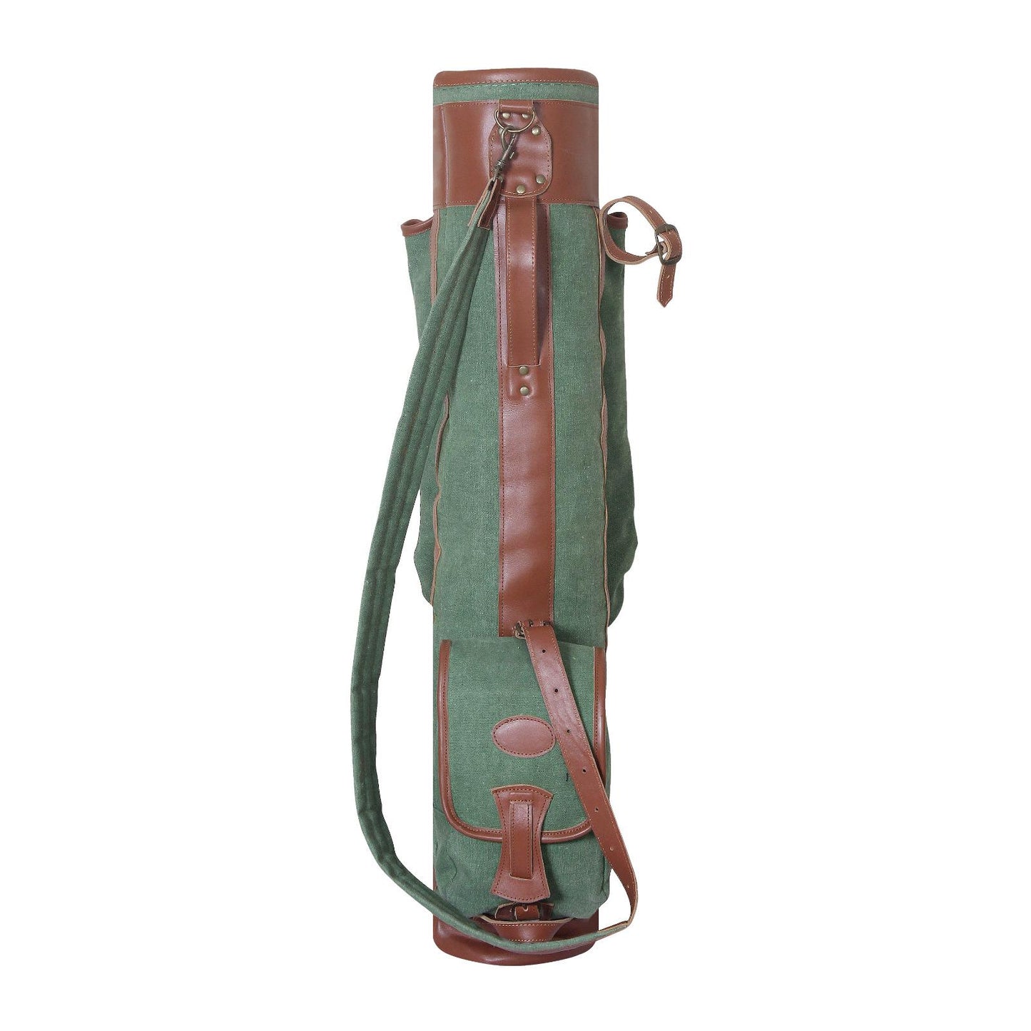 Canvas & Leather Sunday Golf Bag: Green Golf Club Carrier