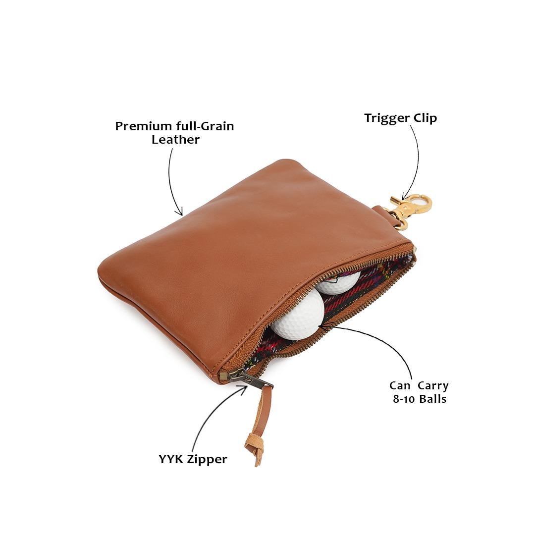 Handmade Leather Golf Pouch: Brass Hook Accessory Bag