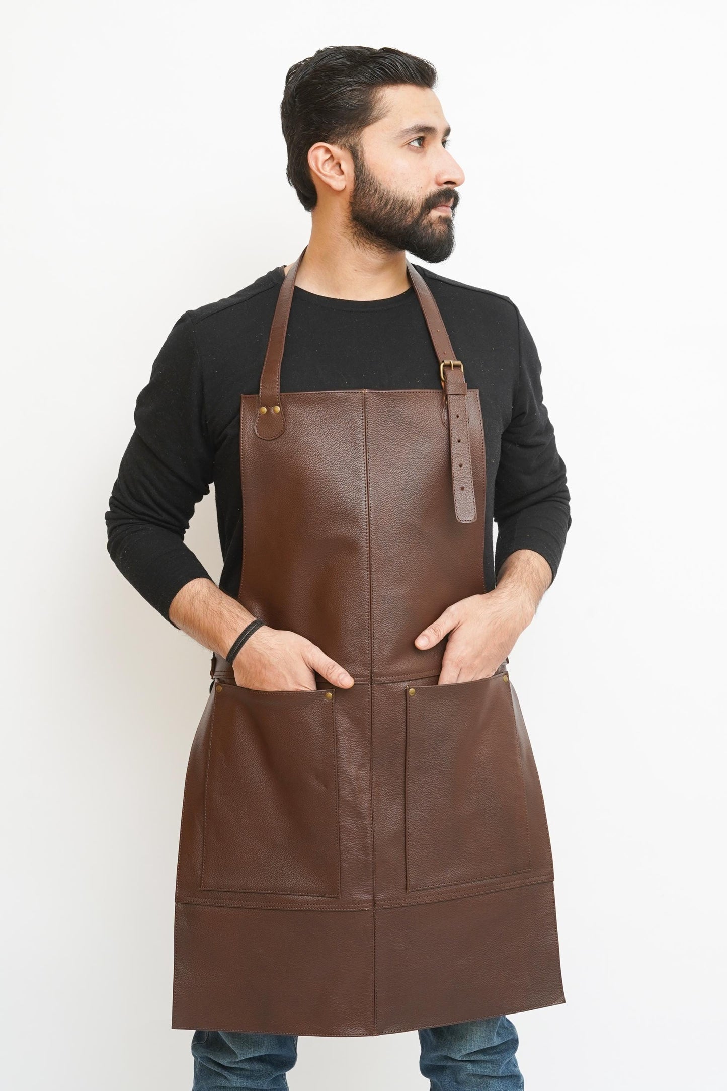 Full Grain Leather Apron: Adjustable Butcher, BBQ, Woodworking
