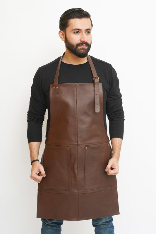 Full Grain Leather Apron: Adjustable Butcher, BBQ, Woodworking