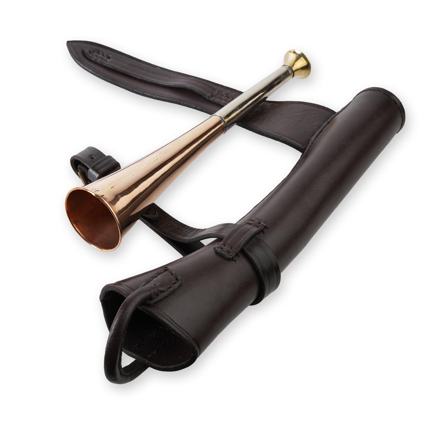 Copper Fox Hunting Horn with Brass Mouthpiece & Leather Case
