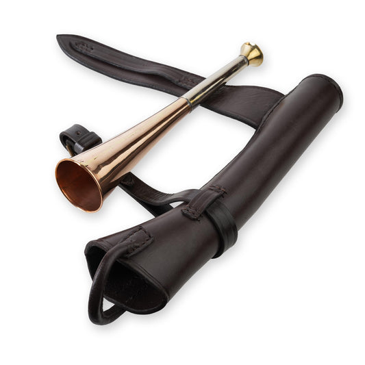 Copper Fox Hunting Horn with Brass Mouthpiece & Leather Case