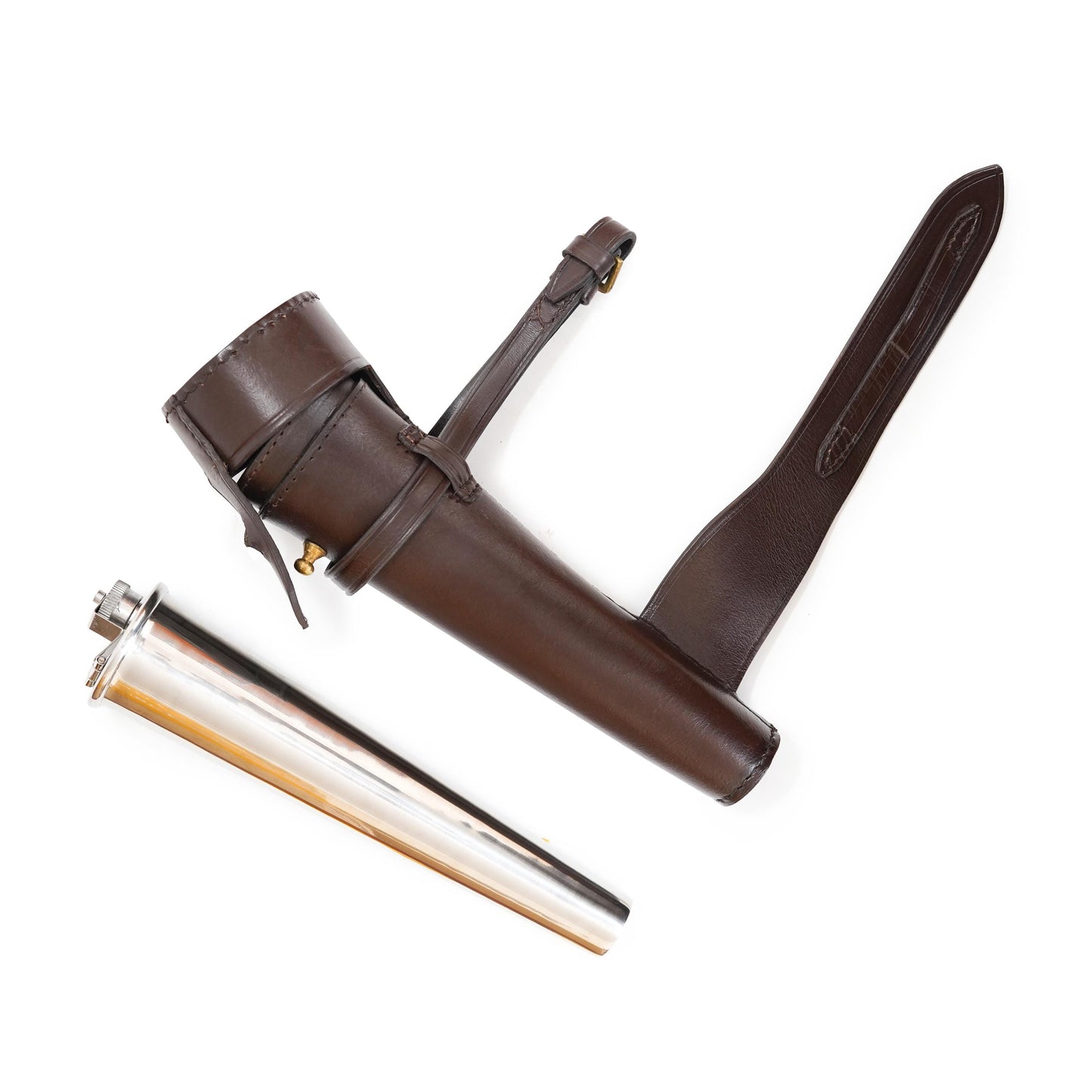 Hand-stitched Leather & Stainless Steel Flask with Saddle Strap