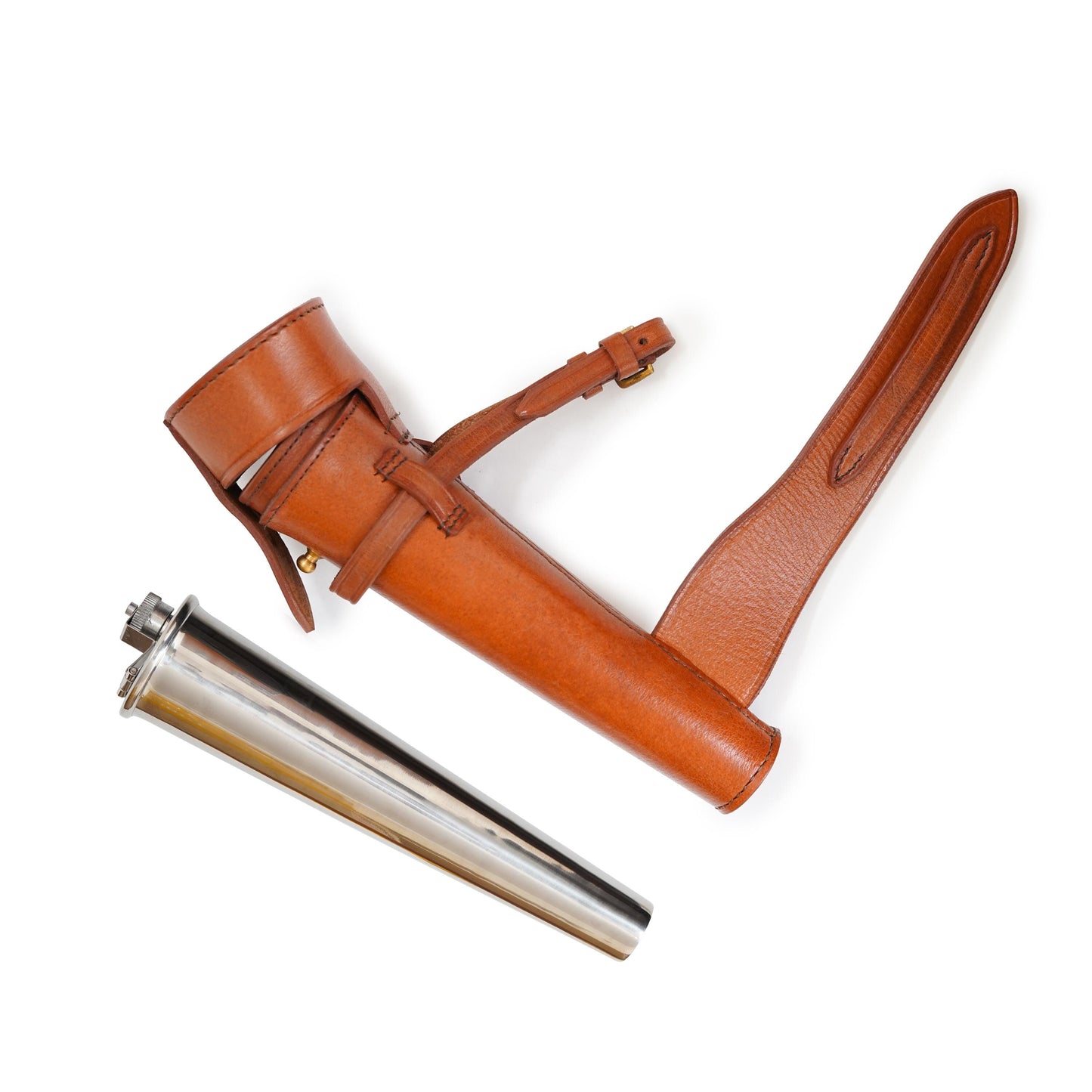 Hand-stitched Leather & Stainless Steel Flask with Saddle Strap
