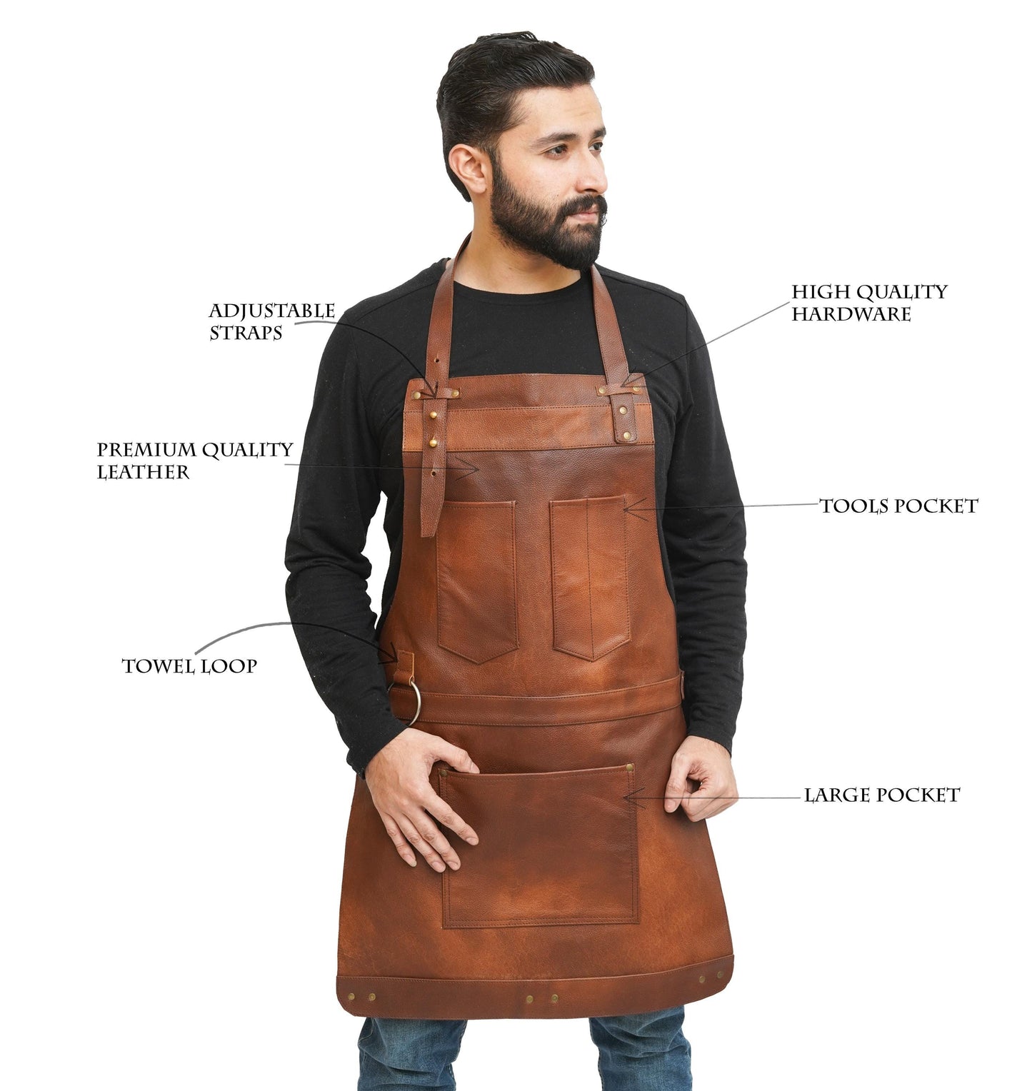 Full Grain Leather Apron: Woodworking, BBQ, Butcher - Adjustable Fit